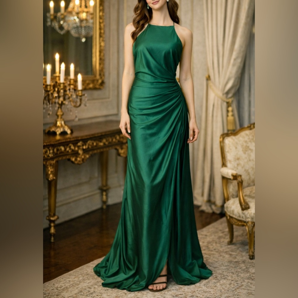 Xscape 8 Emerald Green Formal Gown Side O Waist Gala Prom Wedding Guest NEW